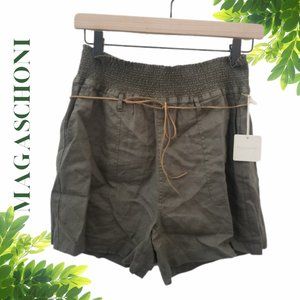 MAGASCHONI Olive Green Walking Shorts 100% Linen Casual Beach Coastal